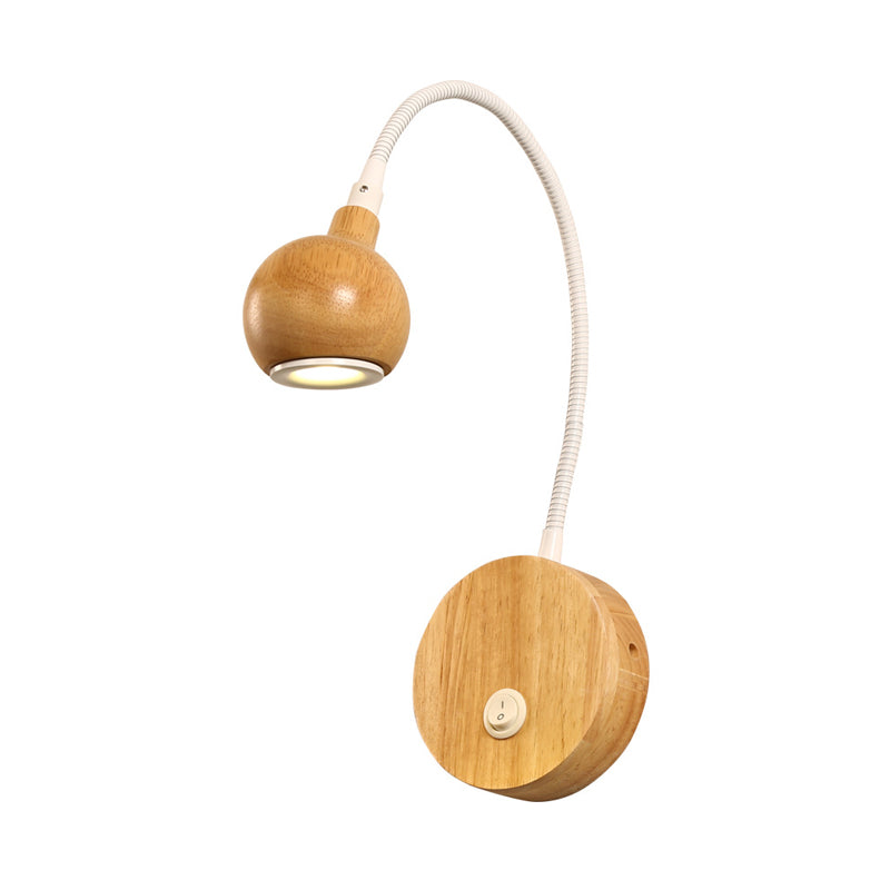 Circle Wall Mount Lighting Modern Wood LED Beige Sconce Lamp with White Adjustable Arm Clearhalo 'Modern wall lights' 'Modern' 'Wall Lamps & Sconces' 'Wall Lights' Lighting' 734772