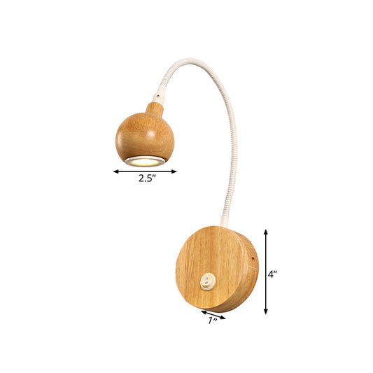 Circle Wall Mount Lighting Modern Wood LED Beige Sconce Lamp with White Adjustable Arm Clearhalo 'Modern wall lights' 'Modern' 'Wall Lamps & Sconces' 'Wall Lights' Lighting' 734773