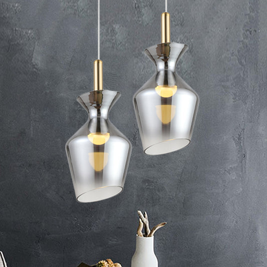 Minimalist LED Ceiling Light Brass Cup-Shape Suspension Pendant with Smoke Gray Glass Shade Smoke Gray Clearhalo 'Ceiling Lights' 'Glass shade' 'Glass' 'Modern Pendants' 'Modern' 'Pendant Lights' 'Pendants' Lighting' 734804