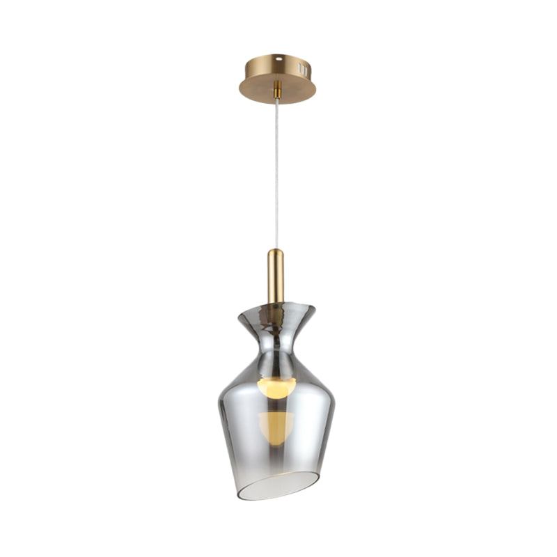 Minimalist LED Ceiling Light Brass Cup-Shape Suspension Pendant with Smoke Gray Glass Shade Clearhalo 'Ceiling Lights' 'Glass shade' 'Glass' 'Modern Pendants' 'Modern' 'Pendant Lights' 'Pendants' Lighting' 734806