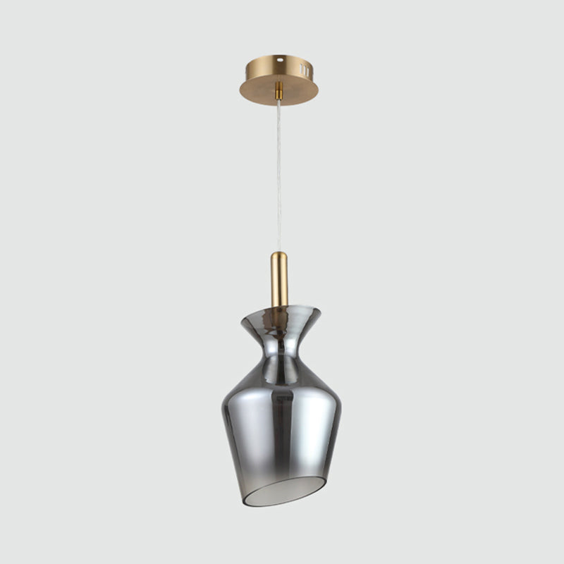 Minimalist LED Ceiling Light Brass Cup-Shape Suspension Pendant with Smoke Gray Glass Shade Clearhalo 'Ceiling Lights' 'Glass shade' 'Glass' 'Modern Pendants' 'Modern' 'Pendant Lights' 'Pendants' Lighting' 734807