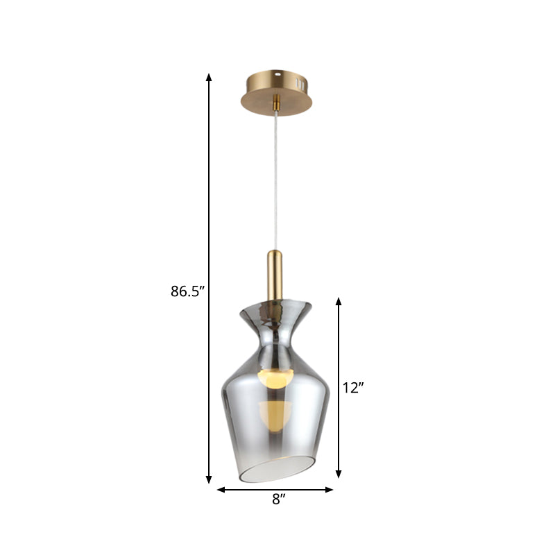 Minimalist LED Ceiling Light Brass Cup-Shape Suspension Pendant with Smoke Gray Glass Shade Clearhalo 'Ceiling Lights' 'Glass shade' 'Glass' 'Modern Pendants' 'Modern' 'Pendant Lights' 'Pendants' Lighting' 734808