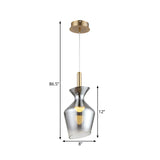 Minimalist LED Ceiling Light Brass Cup-Shape Suspension Pendant with Smoke Gray Glass Shade Clearhalo 'Ceiling Lights' 'Glass shade' 'Glass' 'Modern Pendants' 'Modern' 'Pendant Lights' 'Pendants' Lighting' 734808