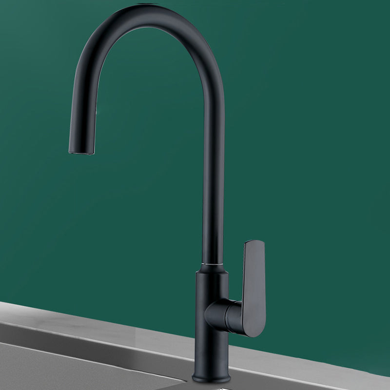 Modern Style Kitchen Faucet Copper Lever Handle Gooseneck Kitchen Faucet Black Hidden Drawer Clearhalo 'Home Improvement' 'home_improvement' 'home_improvement_kitchen_faucets' 'Kitchen Faucets' 'Kitchen Remodel & Kitchen Fixtures' 'Kitchen Sinks & Faucet Components' 'kitchen_faucets' 7348940