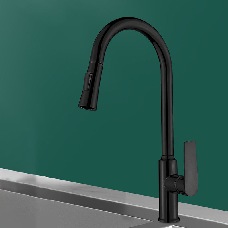 Modern Style Kitchen Faucet Copper Lever Handle Gooseneck Kitchen Faucet Nickel Hidden Drawer Clearhalo 'Home Improvement' 'home_improvement' 'home_improvement_kitchen_faucets' 'Kitchen Faucets' 'Kitchen Remodel & Kitchen Fixtures' 'Kitchen Sinks & Faucet Components' 'kitchen_faucets' 7348957