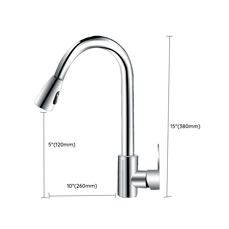 Modern Style Kitchen Faucet Copper Lever Handle Gooseneck Kitchen Faucet Clearhalo 'Home Improvement' 'home_improvement' 'home_improvement_kitchen_faucets' 'Kitchen Faucets' 'Kitchen Remodel & Kitchen Fixtures' 'Kitchen Sinks & Faucet Components' 'kitchen_faucets' 7348967