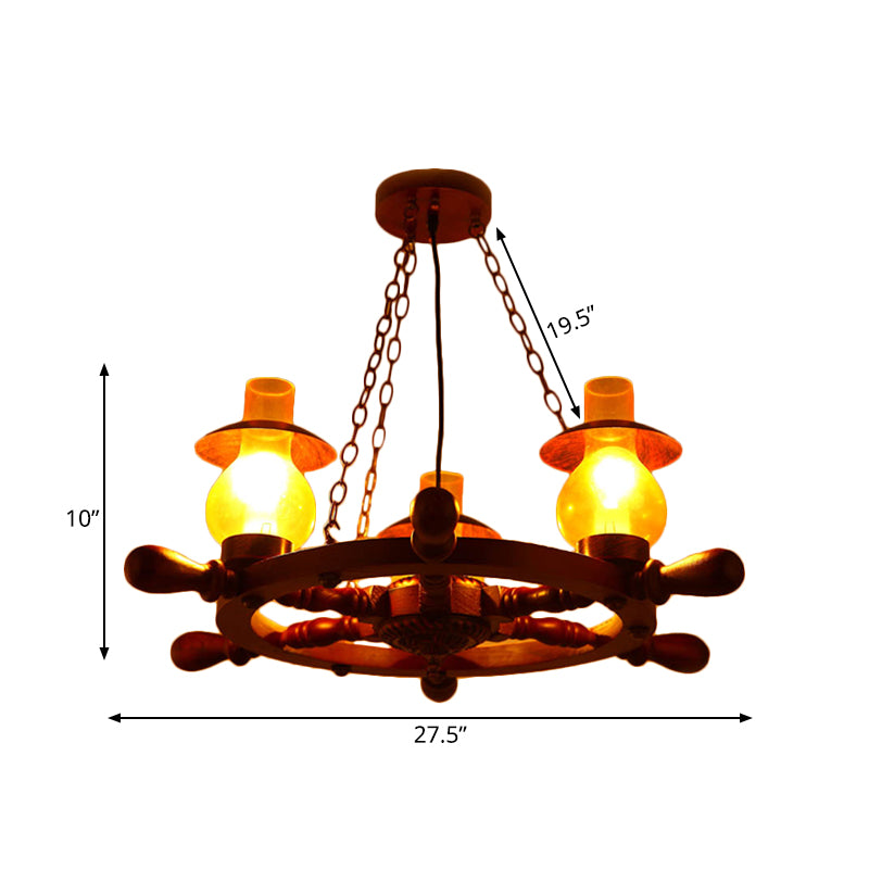 3 Heads Ceiling Chandelier Industrial Dining Room Wood Pendant Light with Vase Yellow Glass Shade Clearhalo 'Ceiling Lights' 'Chandeliers' 'Glass shade' 'Glass' 'Industrial Chandeliers' 'Industrial' 'Middle Century Chandeliers' 'Tiffany' Lighting' 734927