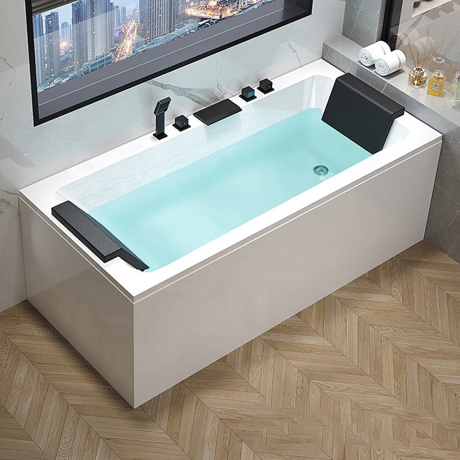 Stand Alone White Bath Acrylic Rectangular Modern Soaking Bathtub Right Tub with Black 5-Piece Set Clearhalo 'Bathroom Remodel & Bathroom Fixtures' 'Bathtubs' 'Home Improvement' 'home_improvement' 'home_improvement_bathtubs' 'Showers & Bathtubs' 7349649