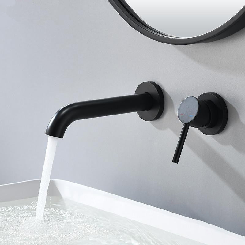 Low Arc Sink Faucet Wall Mounted 2 Holes Single Lever Handle Bathroom Sink Faucet Clearhalo 'bathroom_sink_faucets' 'Conjunta de Baño y Conjunta de Grifo' 'Coronamiento de Baño y Dispositivo de Baño' 'Grifo del lavabo del baño' 'Hogar' 'home_improvement' 'home_improvement_bathroom_sink_faucets' 'Mejoras para el hogar' 7349943