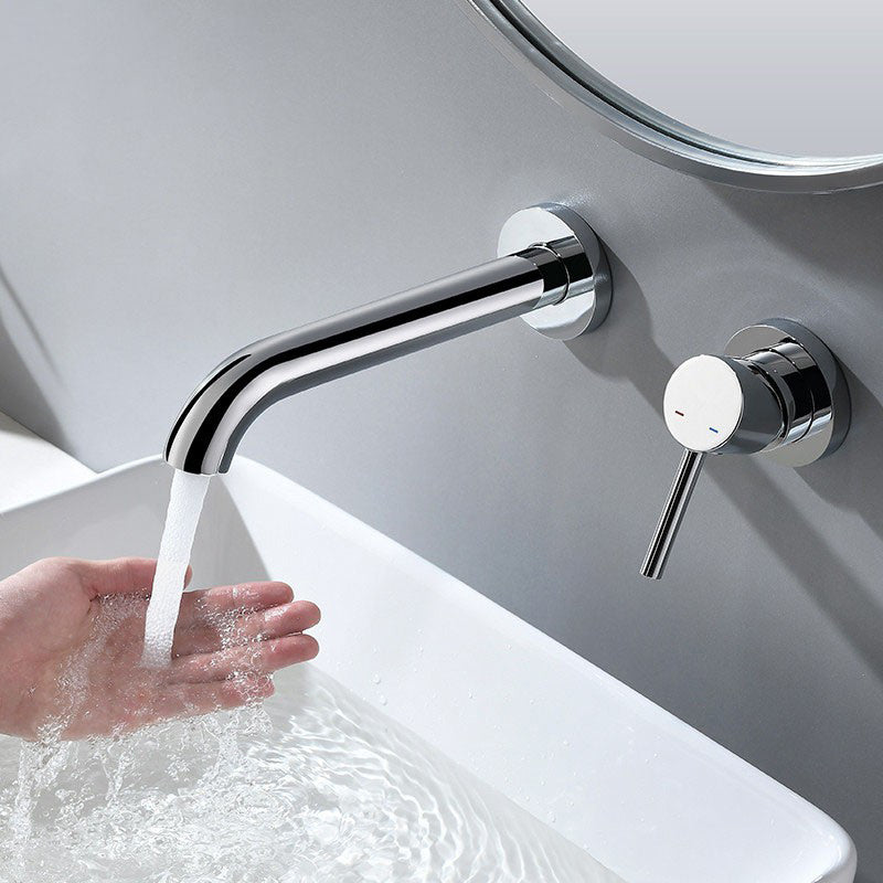 Low Arc Sink Faucet Wall Mounted 2 Holes Single Lever Handle Bathroom Sink Faucet Cromo Clearhalo 'bathroom_sink_faucets' 'Conjunta de Baño y Conjunta de Grifo' 'Coronamiento de Baño y Dispositivo de Baño' 'Grifo del lavabo del baño' 'Hogar' 'home_improvement' 'home_improvement_bathroom_sink_faucets' 'Mejoras para el hogar' 7349944