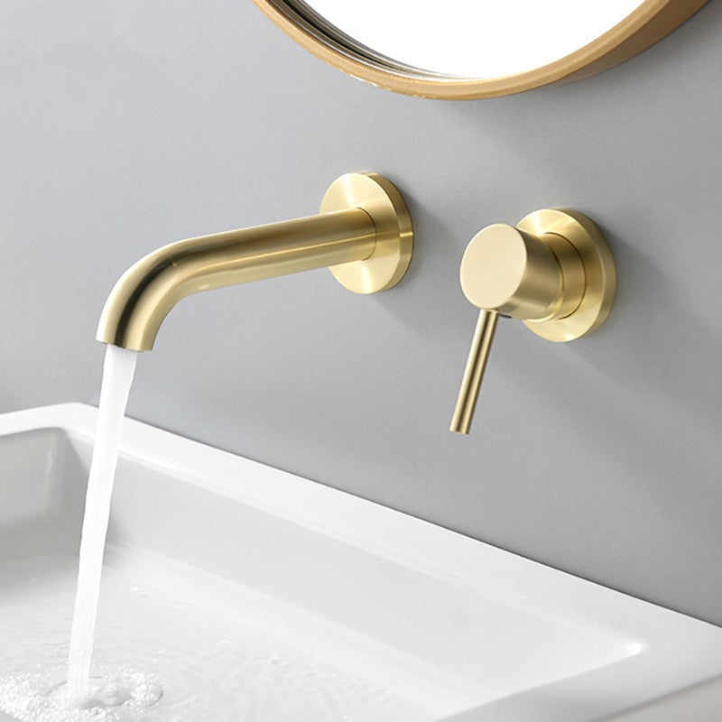 Low Arc Sink Faucet Wall Mounted 2 Holes Single Lever Handle Bathroom Sink Faucet Clearhalo 'bathroom_sink_faucets' 'Conjunta de Baño y Conjunta de Grifo' 'Coronamiento de Baño y Dispositivo de Baño' 'Grifo del lavabo del baño' 'Hogar' 'home_improvement' 'home_improvement_bathroom_sink_faucets' 'Mejoras para el hogar' 7349946