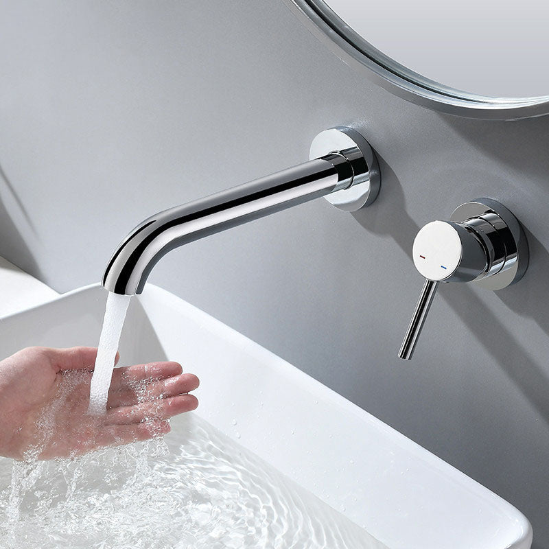 Low Arc Sink Faucet Wall Mounted 2 Holes Single Lever Handle Bathroom Sink Faucet Clearhalo 'bathroom_sink_faucets' 'Conjunta de Baño y Conjunta de Grifo' 'Coronamiento de Baño y Dispositivo de Baño' 'Grifo del lavabo del baño' 'Hogar' 'home_improvement' 'home_improvement_bathroom_sink_faucets' 'Mejoras para el hogar' 7349948