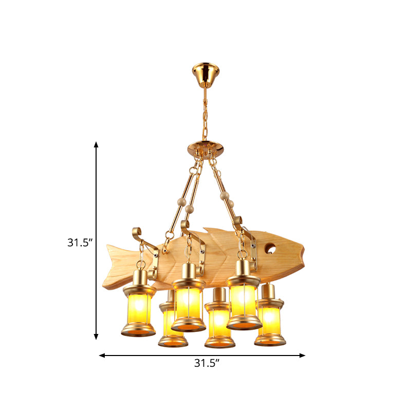 3/4 Lights Orange Glass Island Pendant Light Farm Gold Kerosene Hanging Lamp Kit with Wood Fish/Guitar Design Clearhalo 'Ceiling Lights' 'Island Lights' Lighting' 734998