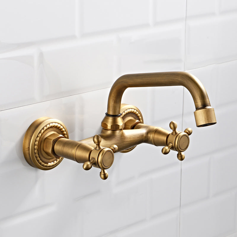 Industrial Wall Mounted Bathroom Faucet Cross Handles Lavatory Faucet Latão Antigo 12 Clearhalo 'bathroom_sink_faucets' 'Conjuntos de Torneiras de Lavatório e Banheiro' 'home_improvement' 'home_improvement_bathroom_sink_faucets' 'Mobiliário Doméstico' 'Página inicial' 'Renovação e equipamento de casa de banho' 'Torneira para lavatório de banheiro' 7349995