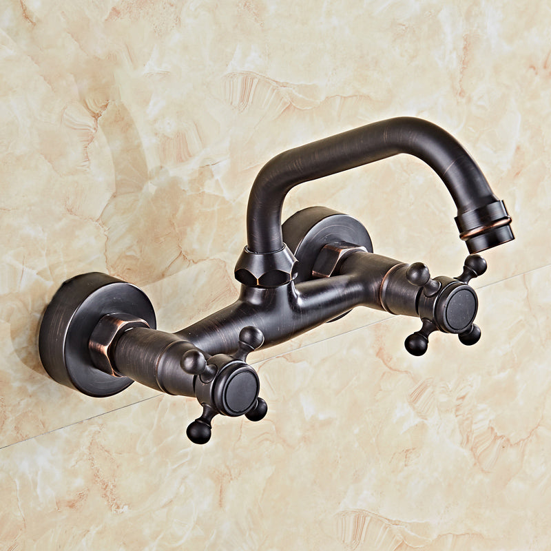 Industrial Wall Mounted Bathroom Faucet Cross Handles Lavatory Faucet Preto 12 Clearhalo 'bathroom_sink_faucets' 'Conjuntos de Torneiras de Lavatório e Banheiro' 'home_improvement' 'home_improvement_bathroom_sink_faucets' 'Mobiliário Doméstico' 'Página inicial' 'Renovação e equipamento de casa de banho' 'Torneira para lavatório de banheiro' 7349999