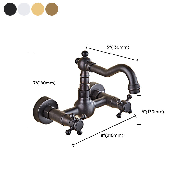 Industrial Wall Mounted Bathroom Faucet Cross Handles Lavatory Faucet Clearhalo 'bathroom_sink_faucets' 'Conjuntos de Torneiras de Lavatório e Banheiro' 'home_improvement' 'home_improvement_bathroom_sink_faucets' 'Mobiliário Doméstico' 'Página inicial' 'Renovação e equipamento de casa de banho' 'Torneira para lavatório de banheiro' 7350013