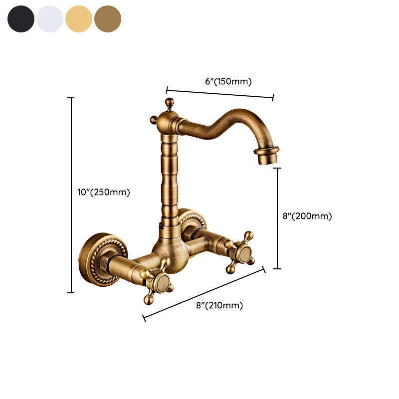 Industrial Wall Mounted Bathroom Faucet Cross Handles Lavatory Faucet Clearhalo 'bathroom_sink_faucets' 'Conjuntos de Torneiras de Lavatório e Banheiro' 'home_improvement' 'home_improvement_bathroom_sink_faucets' 'Mobiliário Doméstico' 'Página inicial' 'Renovação e equipamento de casa de banho' 'Torneira para lavatório de banheiro' 7350014