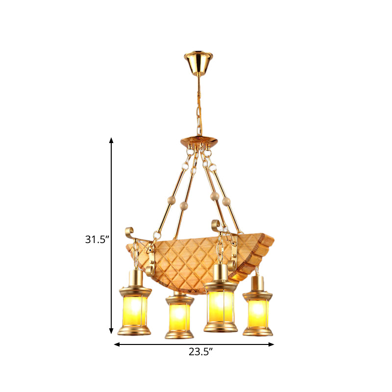 3/4 Lights Orange Glass Island Pendant Light Farm Gold Kerosene Hanging Lamp Kit with Wood Fish/Guitar Design Clearhalo 'Ceiling Lights' 'Island Lights' Lighting' 735008