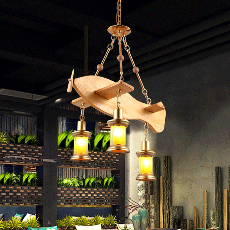 3/4 Lights Orange Glass Island Pendant Light Farm Gold Kerosene Hanging Lamp Kit with Wood Fish/Guitar Design Clearhalo 'Ceiling Lights' 'Island Lights' Lighting' 735010