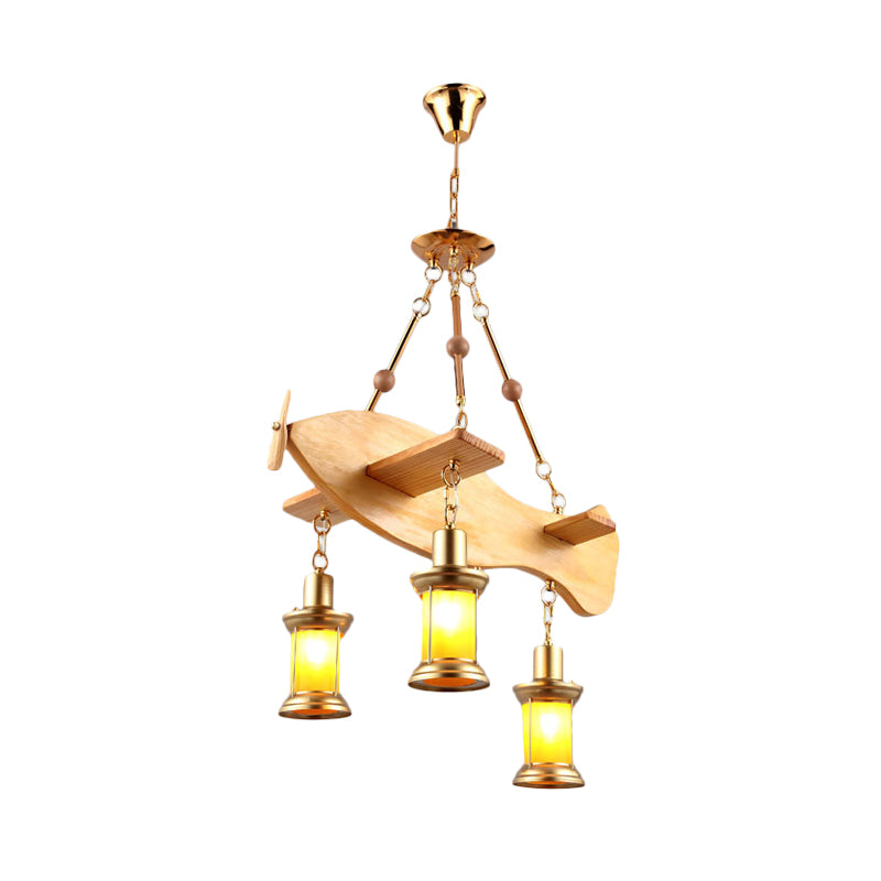 3/4 Lights Orange Glass Island Pendant Light Farm Gold Kerosene Hanging Lamp Kit with Wood Fish/Guitar Design Clearhalo 'Ceiling Lights' 'Island Lights' Lighting' 735012