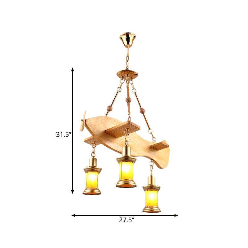 3/4 Lights Orange Glass Island Pendant Light Farm Gold Kerosene Hanging Lamp Kit with Wood Fish/Guitar Design Clearhalo 'Ceiling Lights' 'Island Lights' Lighting' 735013