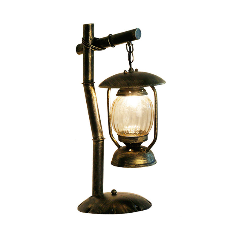 Kerosene Bedroom Desk Light Factory Clear Glass 1 Light Brass Finish Table Lighting with Metal Angled Arm Clearhalo 'Lamps' 'Table Lamps' Lighting' 735053