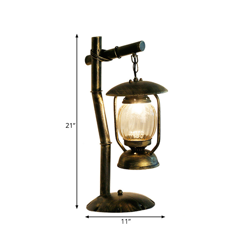 Kerosene Bedroom Desk Light Factory Clear Glass 1 Light Brass Finish Table Lighting with Metal Angled Arm Clearhalo 'Lamps' 'Table Lamps' Lighting' 735054