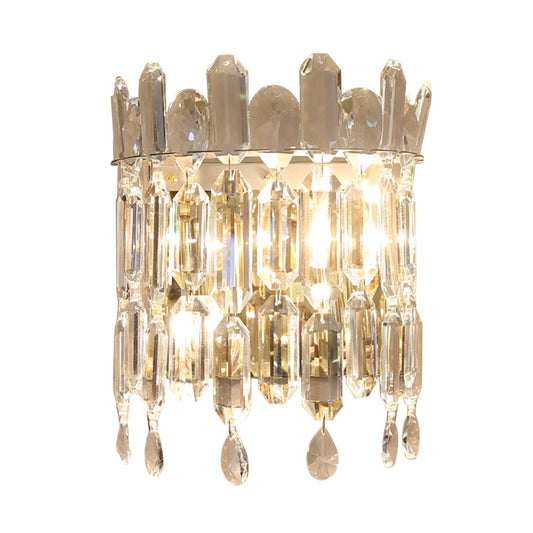Modern Semi-Drum Wall Mount Lighting Clear Crystal 2 Heads Living Room Sconce Lamp Fixture Clearhalo 'Modern wall lights' 'Modern' 'Wall Lamps & Sconces' 'Wall Lights' Lighting' 735217