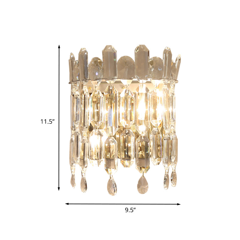 Modern Semi-Drum Wall Mount Lighting Clear Crystal 2 Heads Living Room Sconce Lamp Fixture Clearhalo 'Modern wall lights' 'Modern' 'Wall Lamps & Sconces' 'Wall Lights' Lighting' 735218
