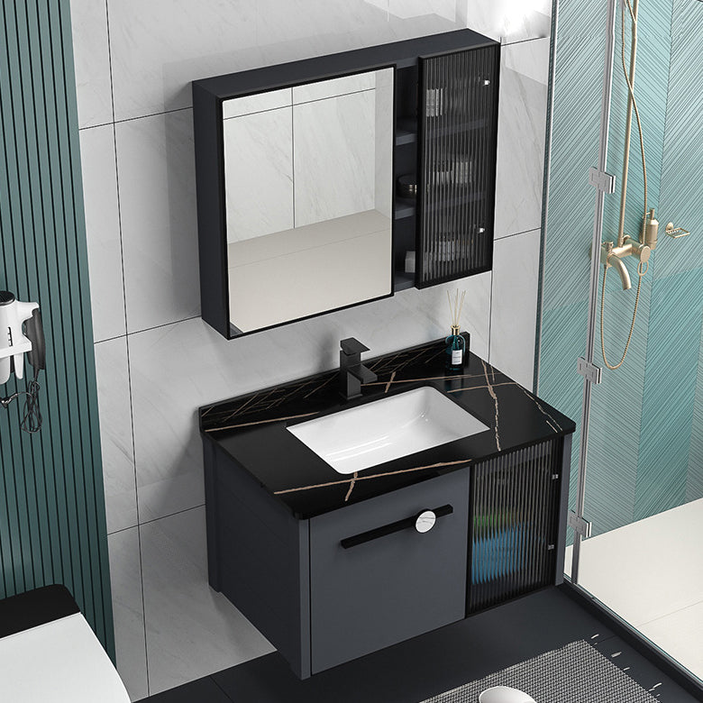Rectangular Single Bathroom Vanity Modern Dark Gray Metal Base Vanity Set Clearhalo 'Bathroom Remodel & Bathroom Fixtures' 'Bathroom Vanities' 'bathroom_vanities' 'Home Improvement' 'home_improvement' 'home_improvement_bathroom_vanities' 7352194