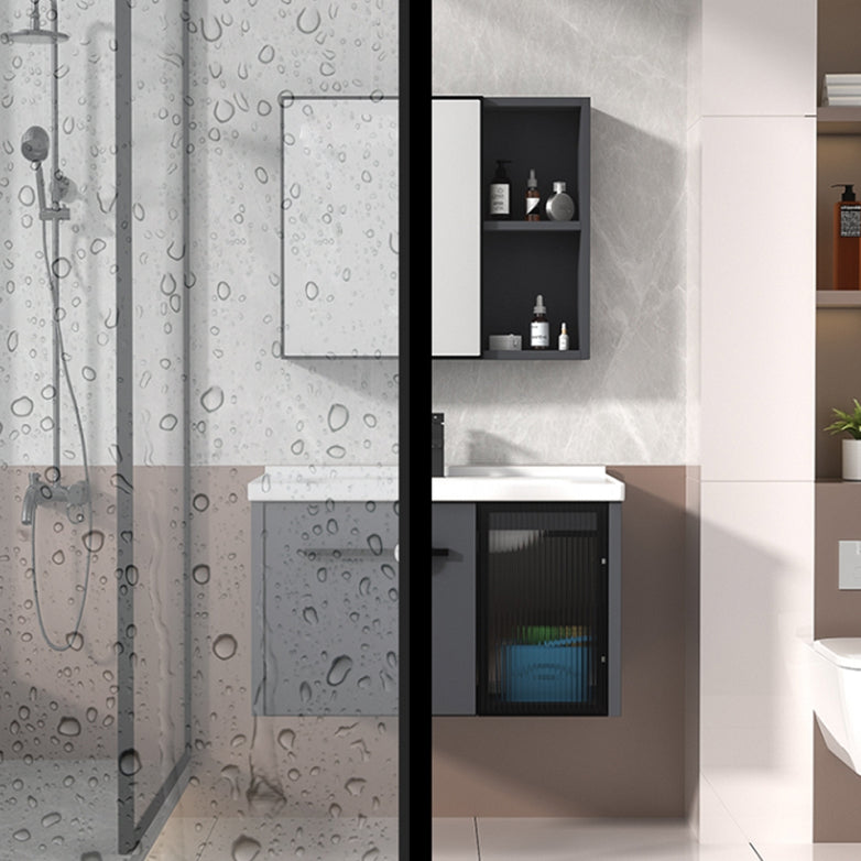 Rectangular Single Bathroom Vanity Modern Dark Gray Metal Base Vanity Set Clearhalo 'Bathroom Remodel & Bathroom Fixtures' 'Bathroom Vanities' 'bathroom_vanities' 'Home Improvement' 'home_improvement' 'home_improvement_bathroom_vanities' 7352198