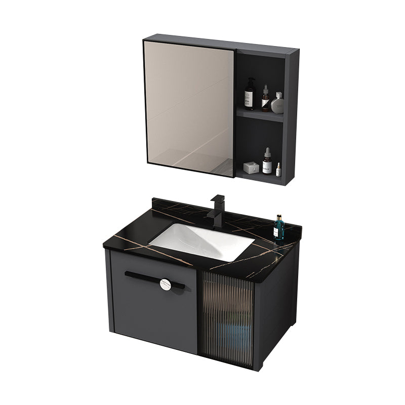 Rectangular Single Bathroom Vanity Modern Dark Gray Metal Base Vanity Set Vanity & Faucet & Mirror Cabinet 31.5"L x 18.9"W x 17.7"H Clearhalo 'Bathroom Remodel & Bathroom Fixtures' 'Bathroom Vanities' 'bathroom_vanities' 'Home Improvement' 'home_improvement' 'home_improvement_bathroom_vanities' 7352199