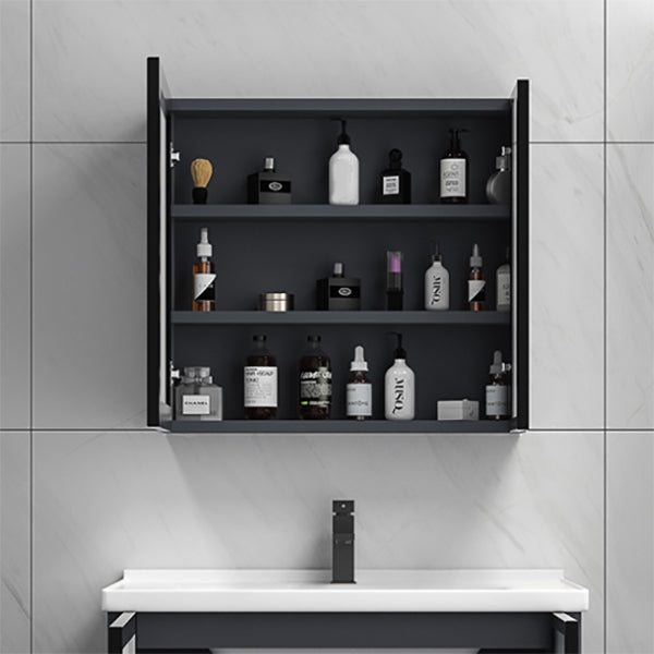 Rectangular Single Bathroom Vanity Modern Dark Gray Metal Base Vanity Set Clearhalo 'Bathroom Remodel & Bathroom Fixtures' 'Bathroom Vanities' 'bathroom_vanities' 'Home Improvement' 'home_improvement' 'home_improvement_bathroom_vanities' 7352213