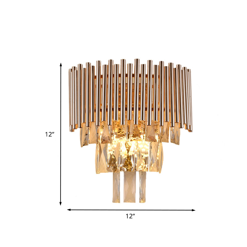 Gold Finish Tiered Sconce Lighting Contemporary 3 Bulbs Crystal Wall Mount Lamp Fixture Clearhalo 'Cast Iron' 'Glass' 'Industrial' 'Modern wall lights' 'Modern' 'Tiffany' 'Traditional wall lights' 'Wall Lamps & Sconces' 'Wall Lights' Lighting' 735222