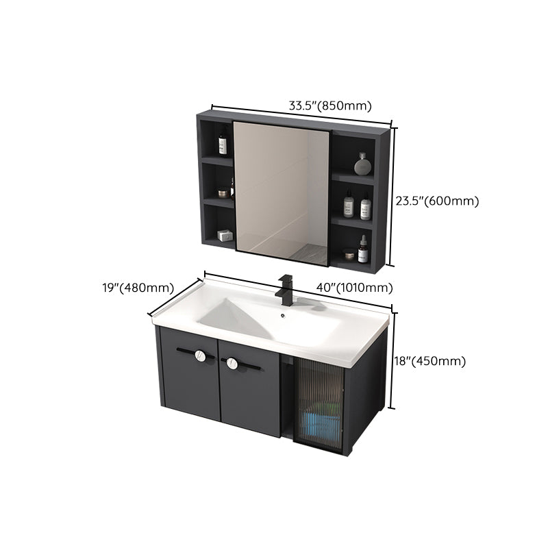 Rectangular Single Bathroom Vanity Modern Dark Gray Metal Base Vanity Set Clearhalo 'Bathroom Remodel & Bathroom Fixtures' 'Bathroom Vanities' 'bathroom_vanities' 'Home Improvement' 'home_improvement' 'home_improvement_bathroom_vanities' 7352228