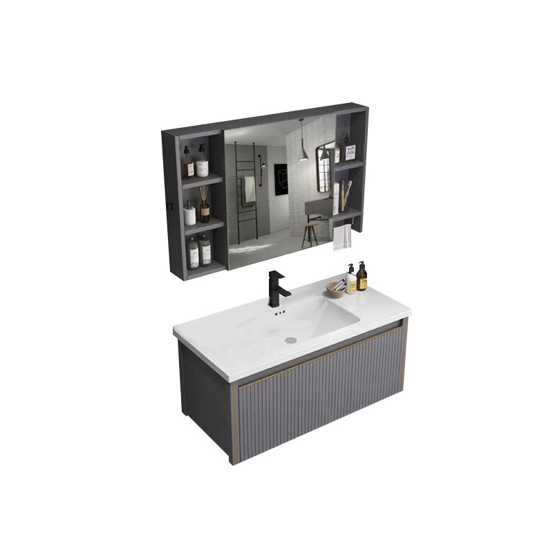 Wall Mount Bathroom Vanity Set Modern Faucet Included Bathroom Sink Vanity Vanity & Faucet & Mirror Cabinet Ceramic Clearhalo 'Bathroom Remodel & Bathroom Fixtures' 'Bathroom Vanities' 'bathroom_vanities' 'Home Improvement' 'home_improvement' 'home_improvement_bathroom_vanities' 7352240