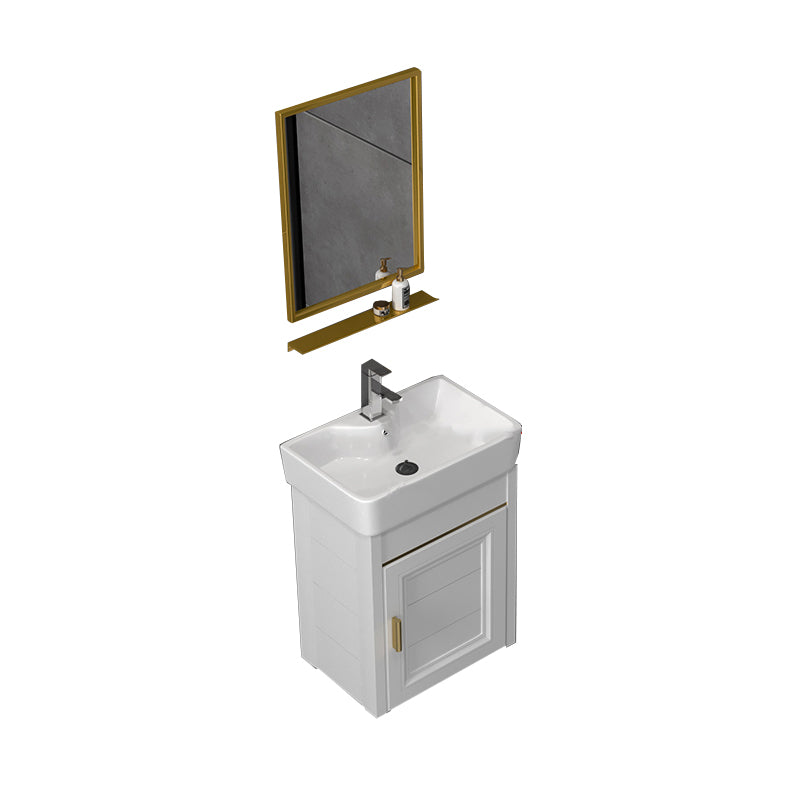 Glam Metal Base Vanity Set Single-Sink Rectangular Wall Mount Vanity Set Vanity & Faucet & Mirrors White Clearhalo 'Bathroom Remodel & Bathroom Fixtures' 'Bathroom Vanities' 'bathroom_vanities' 'Home Improvement' 'home_improvement' 'home_improvement_bathroom_vanities' 7352264