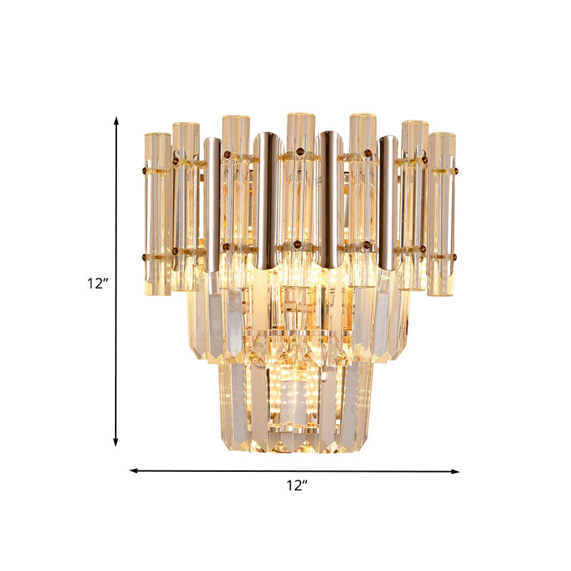 Gold Finish Tiered Sconce Lighting Contemporary 3 Bulbs Crystal Wall Mount Lamp Fixture Clearhalo 'Cast Iron' 'Glass' 'Industrial' 'Modern wall lights' 'Modern' 'Tiffany' 'Traditional wall lights' 'Wall Lamps & Sconces' 'Wall Lights' Lighting' 735230