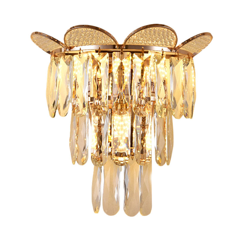 Gold Finish Tiered Sconce Lighting Contemporary 3 Bulbs Crystal Wall Mount Lamp Fixture Clearhalo 'Cast Iron' 'Glass' 'Industrial' 'Modern wall lights' 'Modern' 'Tiffany' 'Traditional wall lights' 'Wall Lamps & Sconces' 'Wall Lights' Lighting' 735233