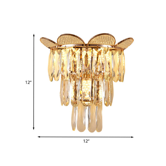 Gold Finish Tiered Sconce Lighting Contemporary 3 Bulbs Crystal Wall Mount Lamp Fixture Clearhalo 'Cast Iron' 'Glass' 'Industrial' 'Modern wall lights' 'Modern' 'Tiffany' 'Traditional wall lights' 'Wall Lamps & Sconces' 'Wall Lights' Lighting' 735234