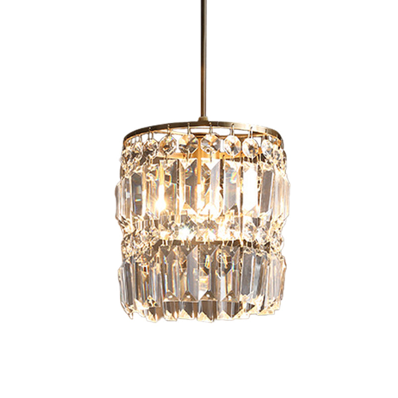 Crystal Cylindrical Pendant Light Fixture Modernist 1-Head Ceiling Suspension Lamp in Brass Clearhalo 'Ceiling Lights' 'Modern Pendants' 'Modern' 'Pendant Lights' 'Pendants' Lighting' 735243