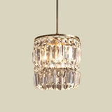 Crystal Cylindrical Pendant Light Fixture Modernist 1-Head Ceiling Suspension Lamp in Brass Clearhalo 'Ceiling Lights' 'Modern Pendants' 'Modern' 'Pendant Lights' 'Pendants' Lighting' 735244