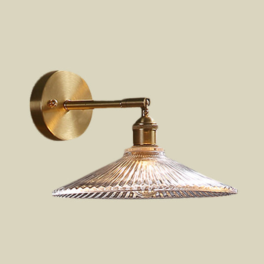 1 Head Bedside Sconce Light Fixture Simple Brass Wall Mounted Lamp with Scalloped Clear Glass Shade Clearhalo 'Cast Iron' 'Glass' 'Industrial' 'Modern wall lights' 'Modern' 'Tiffany' 'Traditional wall lights' 'Wall Lamps & Sconces' 'Wall Lights' Lighting' 735256