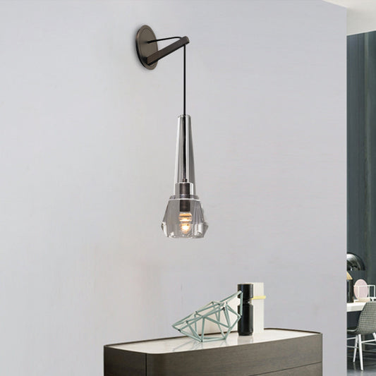 Tapered Bedroom Wall Mount Light Crystal 1 Head Modernism Wall Lamp Sconce in Bronze with Dangling Cord Bronze Clearhalo 'Cast Iron' 'Glass' 'Industrial' 'Modern wall lights' 'Modern' 'Tiffany' 'Traditional wall lights' 'Wall Lamps & Sconces' 'Wall Lights' Lighting' 735270