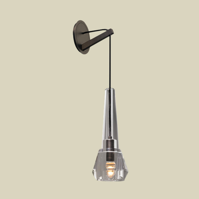 Tapered Bedroom Wall Mount Light Crystal 1 Head Modernism Wall Lamp Sconce in Bronze with Dangling Cord Clearhalo 'Cast Iron' 'Glass' 'Industrial' 'Modern wall lights' 'Modern' 'Tiffany' 'Traditional wall lights' 'Wall Lamps & Sconces' 'Wall Lights' Lighting' 735272