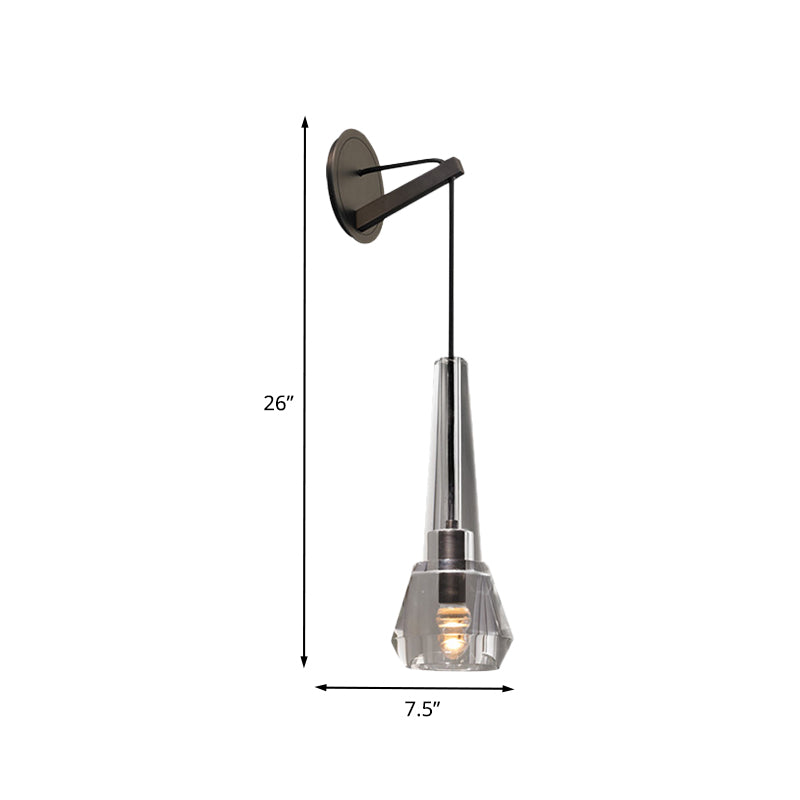 Tapered Bedroom Wall Mount Light Crystal 1 Head Modernism Wall Lamp Sconce in Bronze with Dangling Cord Clearhalo 'Cast Iron' 'Glass' 'Industrial' 'Modern wall lights' 'Modern' 'Tiffany' 'Traditional wall lights' 'Wall Lamps & Sconces' 'Wall Lights' Lighting' 735273