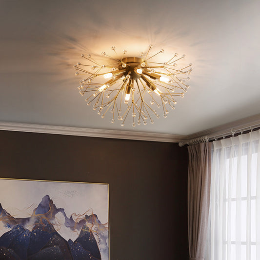 Metallic Dandelion Flushmount Lighting Modernist 3/4/6 Bulbs Flush Mounted Lamp Fixture in Brass 6 Brass Clearhalo 'Ceiling Lights' 'Close To Ceiling Lights' 'Close to ceiling' 'Flush mount' Lighting' 735274