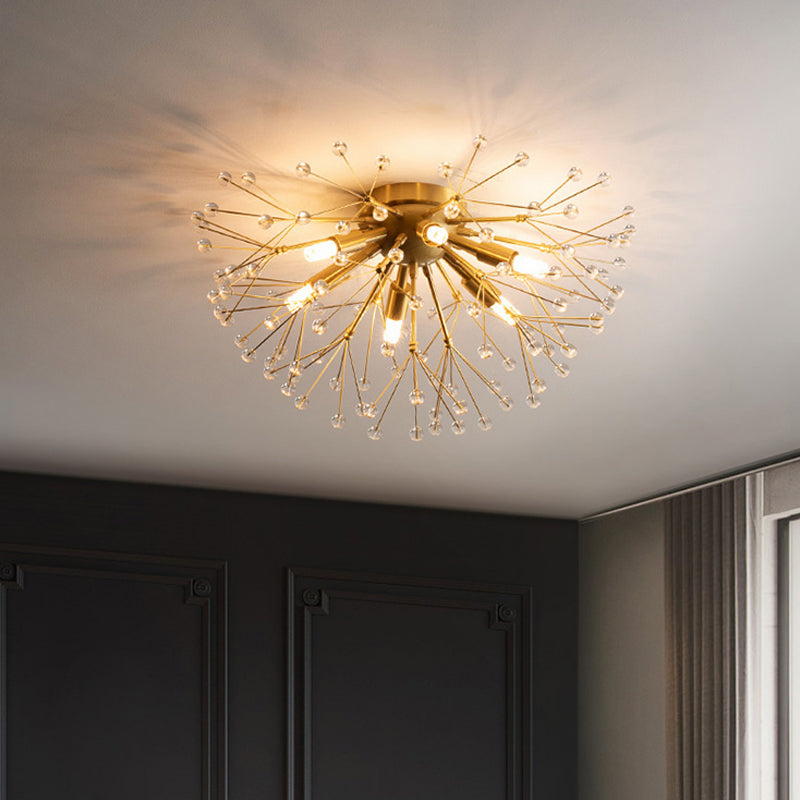 Metallic Dandelion Flushmount Lighting Modernist 3/4/6 Bulbs Flush Mounted Lamp Fixture in Brass Clearhalo 'Ceiling Lights' 'Close To Ceiling Lights' 'Close to ceiling' 'Flush mount' Lighting' 735275