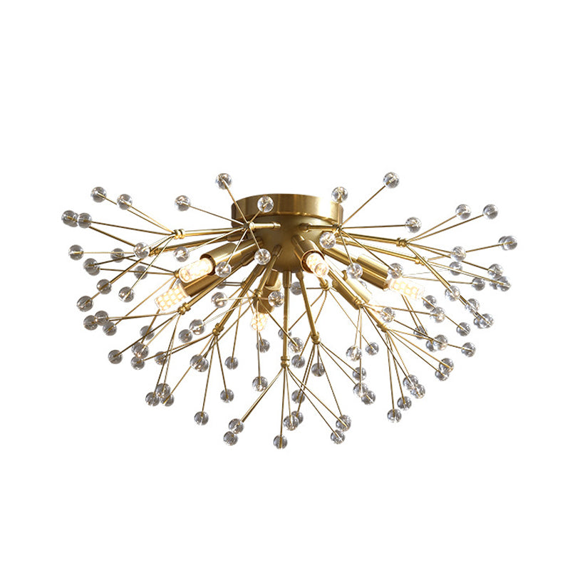 Metallic Dandelion Flushmount Lighting Modernist 3/4/6 Bulbs Flush Mounted Lamp Fixture in Brass Clearhalo 'Ceiling Lights' 'Close To Ceiling Lights' 'Close to ceiling' 'Flush mount' Lighting' 735276