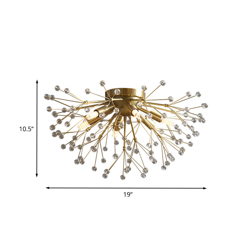 Metallic Dandelion Flushmount Lighting Modernist 3/4/6 Bulbs Flush Mounted Lamp Fixture in Brass Clearhalo 'Ceiling Lights' 'Close To Ceiling Lights' 'Close to ceiling' 'Flush mount' Lighting' 735277